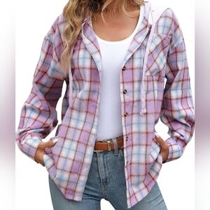 Hooded, plaid, button-up, Jacket/top. Size XL